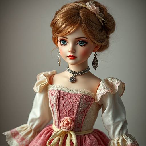 Close-up shot of a beautifully dressed doll with accessories