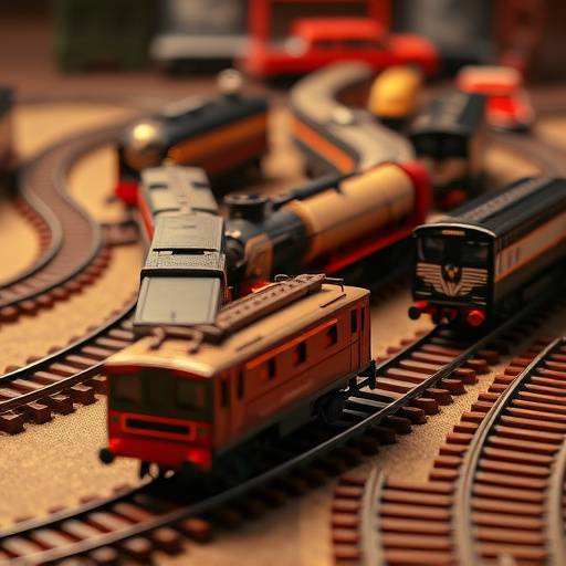 Close up shot of a Deluxe Train Set with multiple cars and tracks