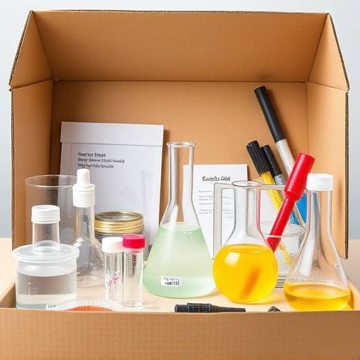 Kids Science experiment kit in a box, with flasks, tubes and other equipment