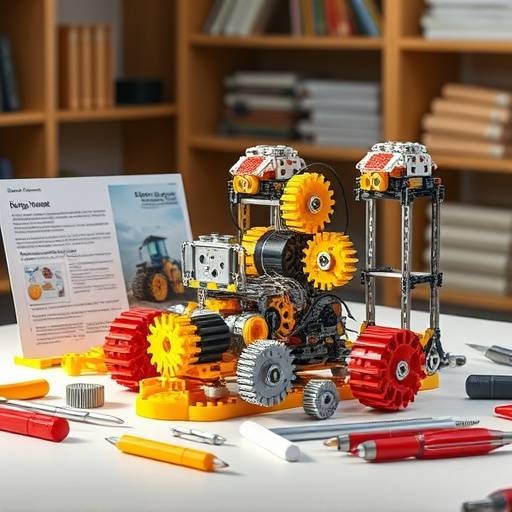 Photo of STEM Building Kit, with instructions, gears, and tools visible